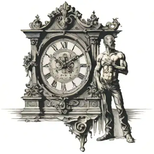 The Soul ClockA man (or figure) stands in front of a large antique clock. Instead of numbers, tattoo design idea