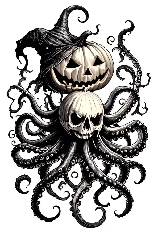 jack o lantern, tentacles, eldritch, deep space tattoo design idea