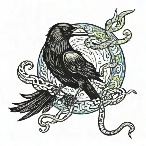 raven and snake fight tattoo design idea
