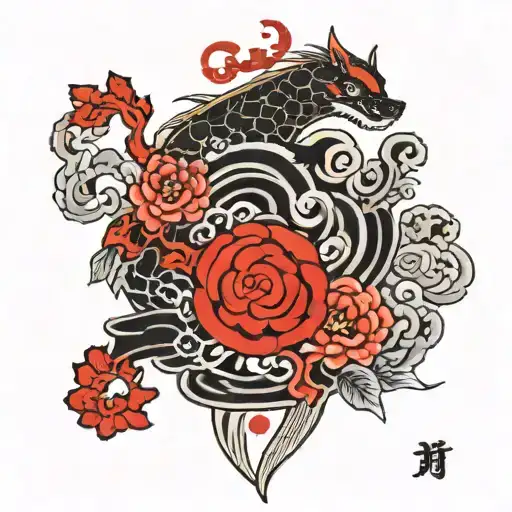 "love is fleeting, brotherhood is eternal." in red and black japanese characters tattoo design idea