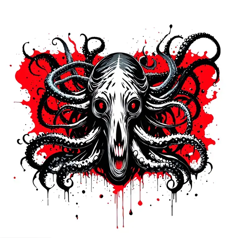 eldritch cthulhu rising tentacles above it's head tattoo design idea
