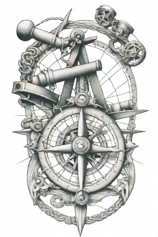 Nautical sextant fine line tattoo tattoo design idea