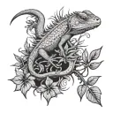 Lizard and plants growing tattoo design idea