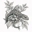 Lizard and plants growing tattoo design idea