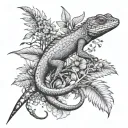 Lizard and plants growing tattoo design idea