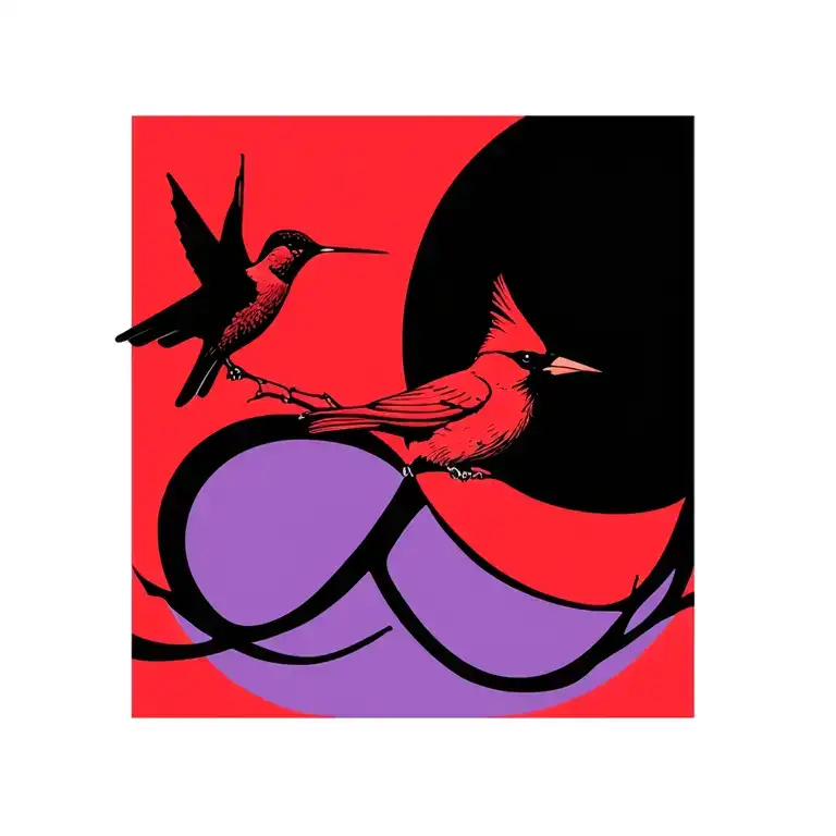 hummingbird and cardinal in infinity symbol made entirely tattoo design idea