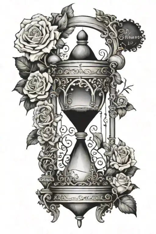 Victorian mansion .Gothic hourglass. Spade. quote: To some forever, is a matter of seconds tattoo design idea