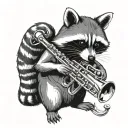 raccoon playing trombone surrounded tattoo design idea