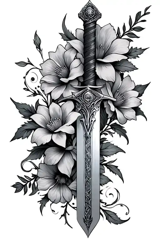 skyrim sword, flowers tattoo design idea