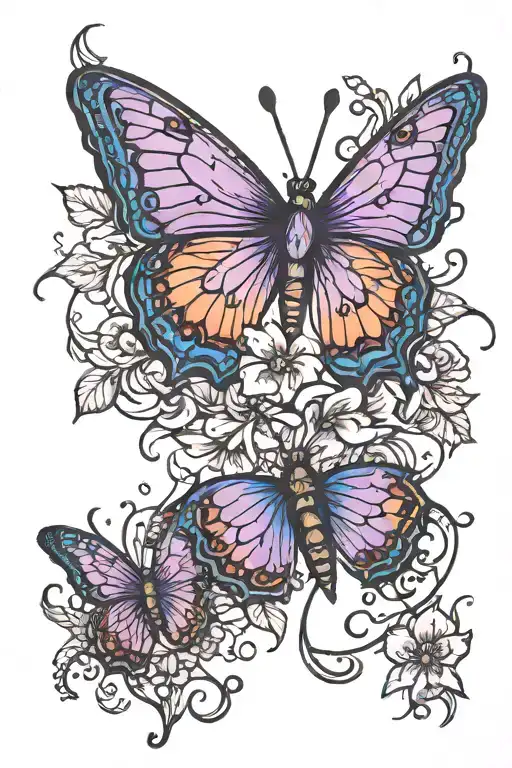 neon butterfly, violet flower, 1992 Incorporate tattoo design idea