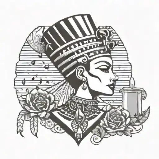 egyptian nefertiti music note intertwined tattoo design idea