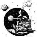 Picture an astronaut in a spacesuit sitting on the moon and going to smoke a bong. You can add stars and planets to the station tattoo design idea