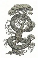 yggdrasil tree sorrounded by Jörmungandr eating his own tail like Uroborus with aztec motifs and style tattoo design idea