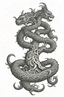 yggdrasil tree sorrounded by Jörmungandr eating his own tail like Uroborus with aztec motifs and style tattoo design idea