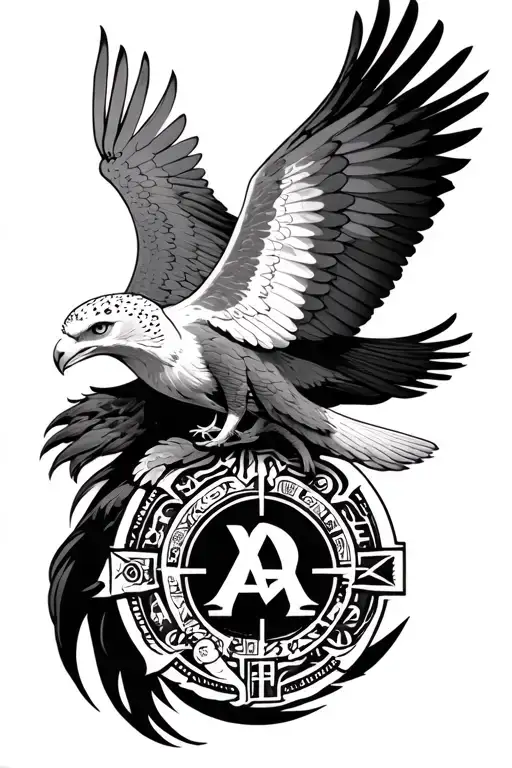 Sekhmet sleeve featuring symbols and hedwig flying with letter tattoo design idea