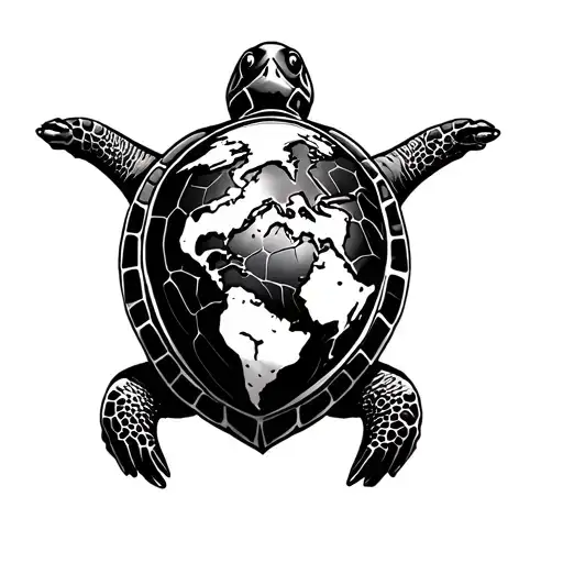 TURTLE SHELL WITH EARTH ON ITS BACK tattoo design idea