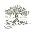 olive tree with roots spelling the words "Olive Tree Therapy" tattoo design idea