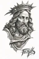 detailed jesus as victorious king tattoo design idea