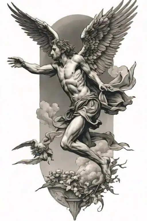icarus falling from sky tattoo design idea