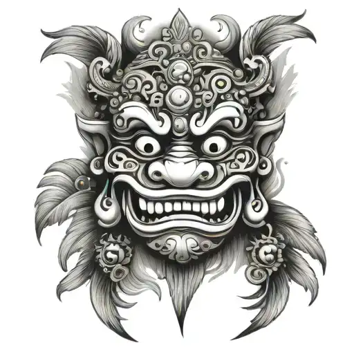 barong bali happy face tattoo design idea