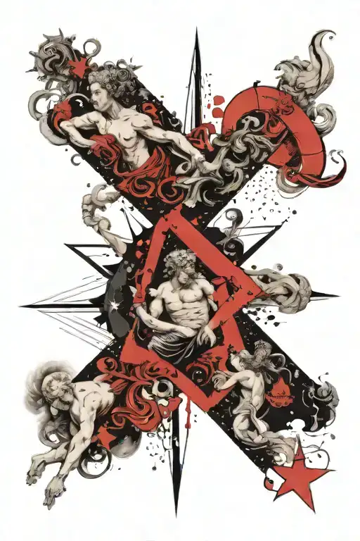 aquarius, roman centurian, arc angle , three cherubs nortical star tattoo design idea