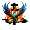 Phoenix rising from the ashes beneath a cross tattoo design idea