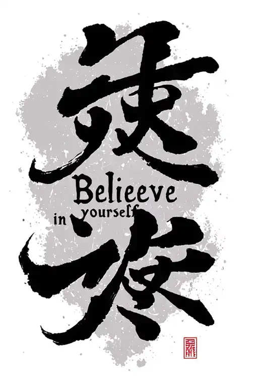 Japanese text "Believe in yourself" tattoo design idea