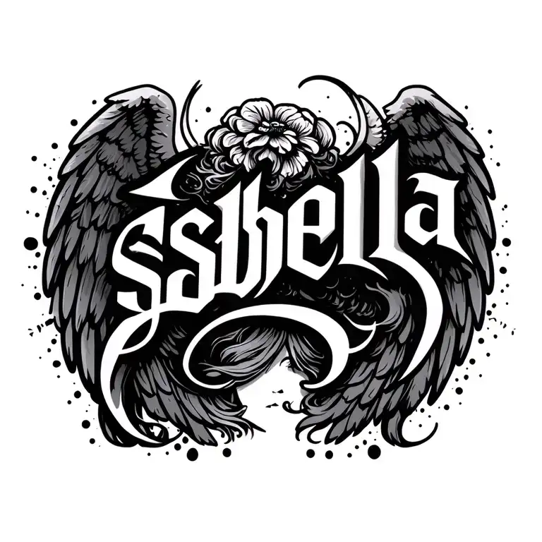 "Isabella " angel inspired font tattoo design idea