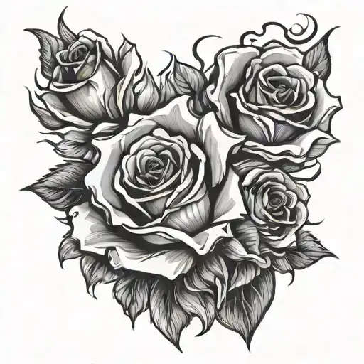 blessed with roses on fire tattoo design idea