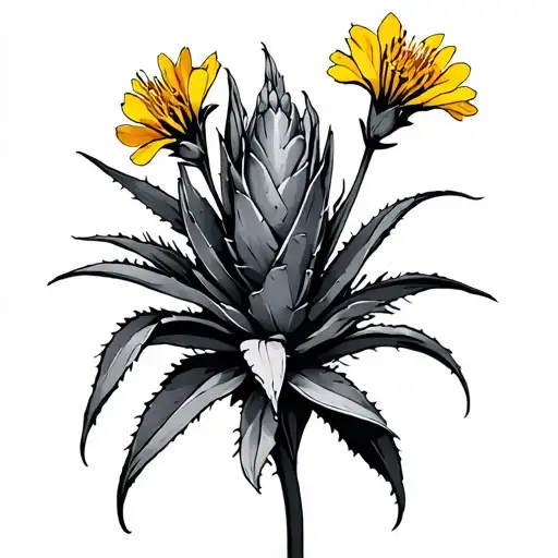 manly bluebonnet with agave plant with yellow blossom tattoo design idea