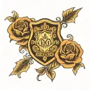 Alpha phi omega crest shield with roses  tattoo design idea