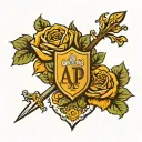 Alpha phi omega crest shield with roses  tattoo design idea