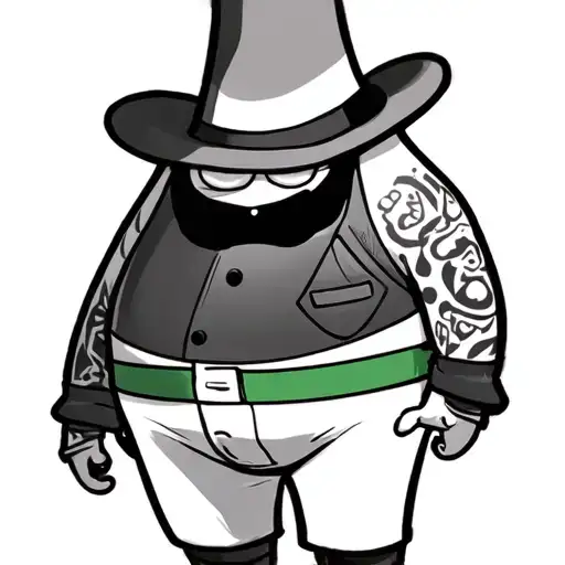 Patrick star dressed as the monopoly man but with green shorts  tattoo design idea