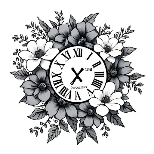Roman numerals date with Casper flowers surrounding forearm tattoo tattoo design idea