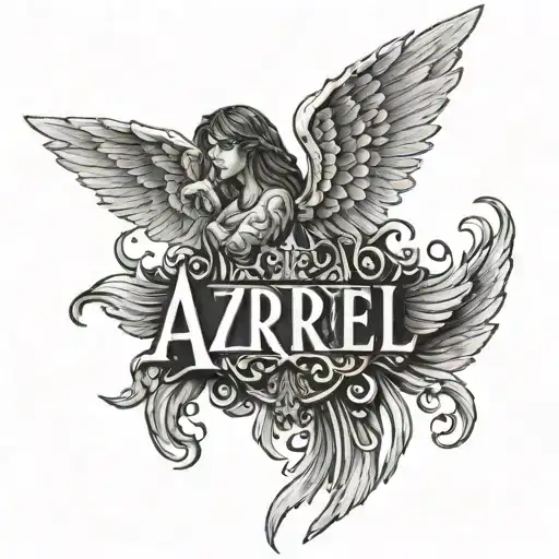 name azrael with angel wings tattoo design idea