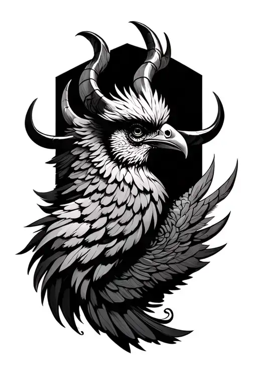 phoenix bird with 2 horns tattoo design idea