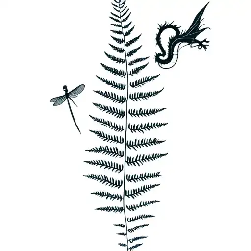 fern with a tiny dragon fly tattoo design idea