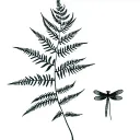 fern with a tiny dragon fly tattoo design idea