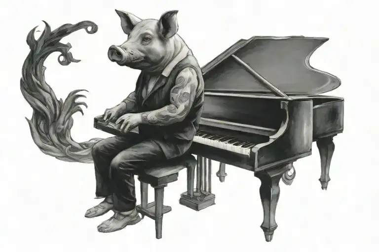 a pig playing the piano tattoo design idea