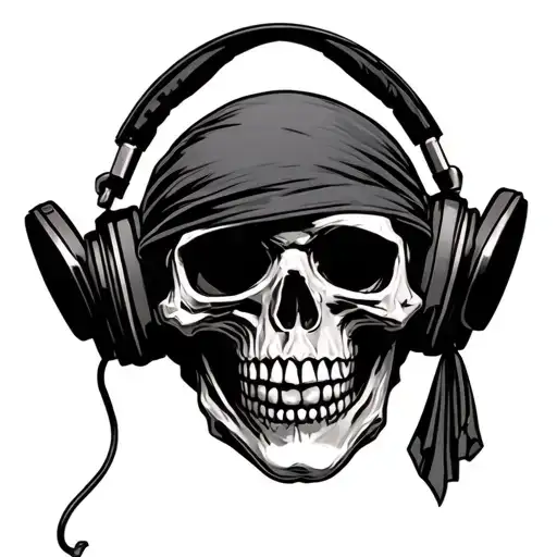 pirate skull wearing headphones tattoo design idea