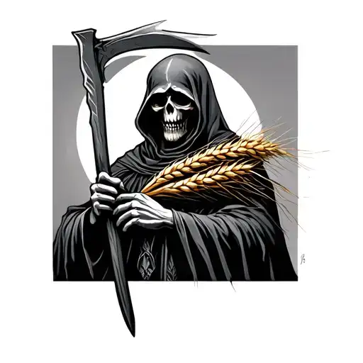 grim reaper holding scyth made of wheat tattoo design idea