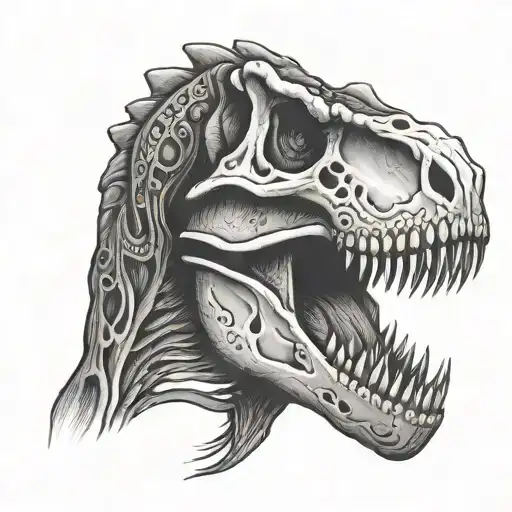 T-Rex skull face profile holding tattoo design idea