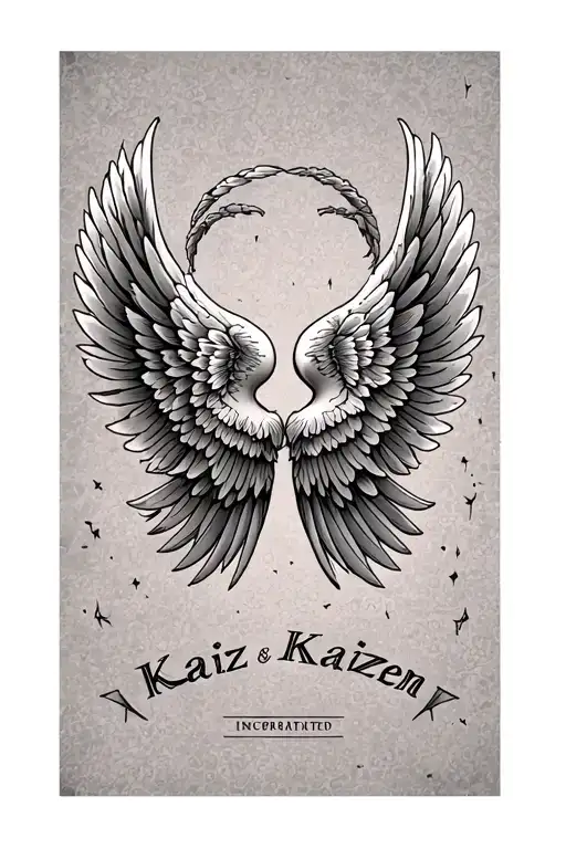 angel wings of twins with their names Kaiz and kaizen incorporated tattoo design idea