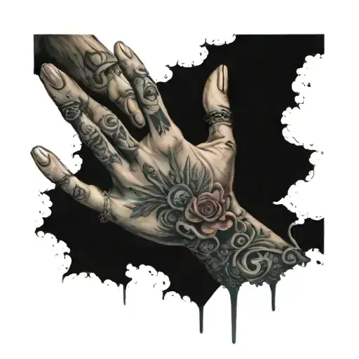 hand tattoo, esoteric, feminine and masculine balances, kinda edgy and ornate and also meaningful  tattoo design idea