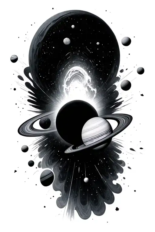 interstellar black hole eating several planets tattoo design idea