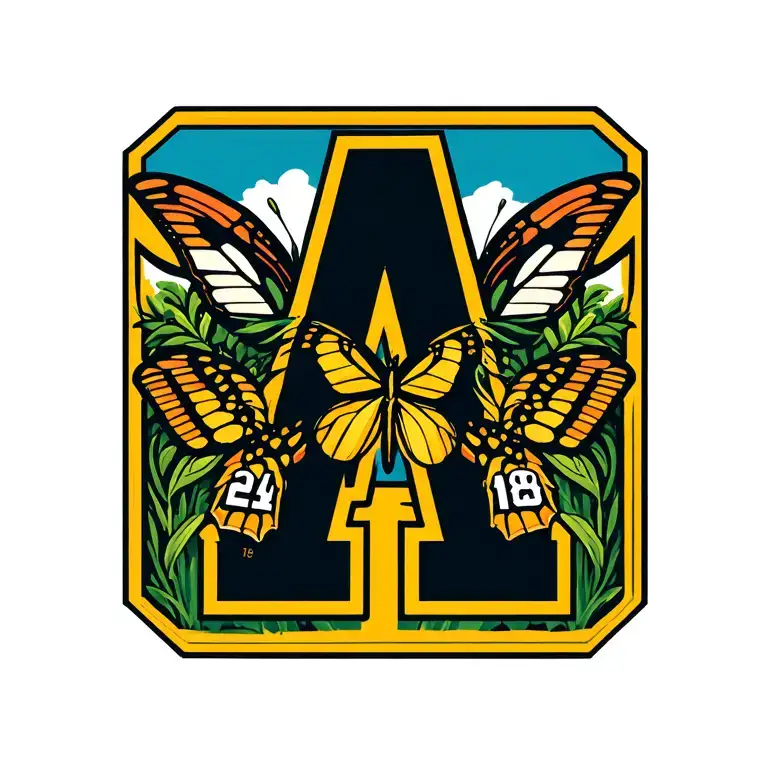 Appalachian State "A" with numbers 24 and 18 incorporated inside. Also a butterfly included somewhere  tattoo design idea