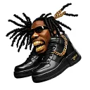 black gangsterwith gold teeth grills with palm tree wick dreads and with a Haitian 1804 chain and black Air Force shoes  tattoo design idea