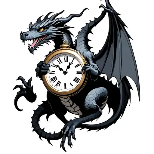 dragon holding a clock tattoo design idea