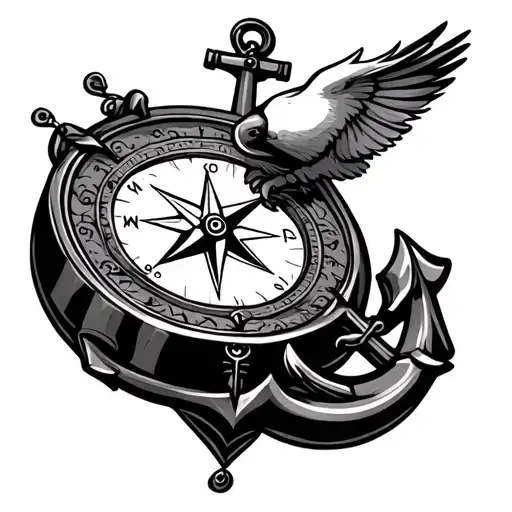 compass anchor dove tattoo design idea