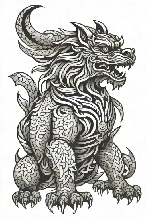 foo dog surrounded tattoo design idea